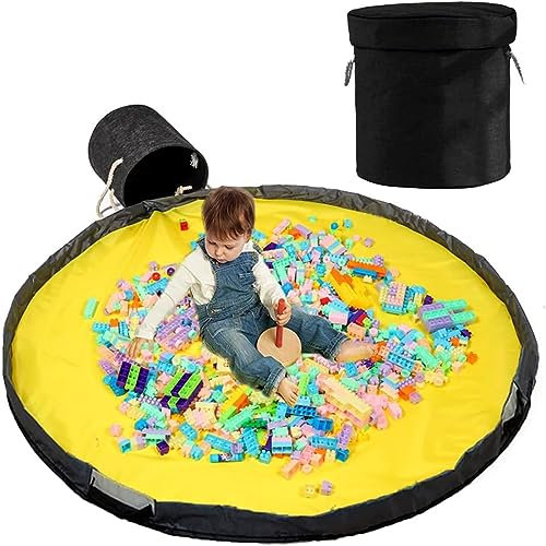 Sobebear Toy Storage Basket for Kids Children Toy Play Matt for Lego Activity Organizer Collapsible Toy Storage Bin Easy Clean Up, Drawstring Container Durable & Quick Storage for Kids (Black)