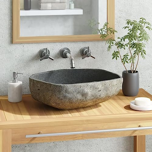 loibinfen Natural Wash Basin River Stone Oval, Bathroom Sink Bath Wash Bowl, Vanity Sink Bathroom Basin Bathroom Sink Above Counter, Countertop Wash Basin Wash Sink, 17.7-20.9(A) -AA