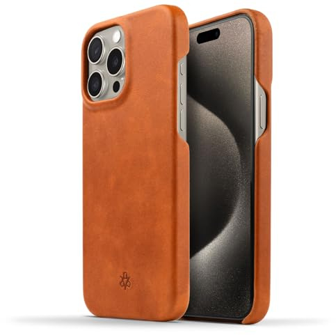 NOVADA Genuine Leather Case for iPhone 15 Pro Max - Compatible with MagSafe - Tan