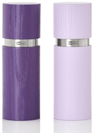 AdHoc Textura Salz- und Pfeffermühlen Set – Manuelle Design Gewürzmühlen aus Eschenholz mit CeraCut Keramikmahlwerk – Dark Purple & Light Purple