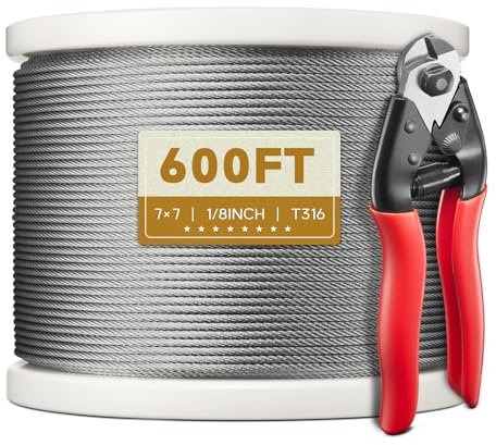 KALLSDY 600FT 1/8 Stainless Steel Cable for Railing, 7x7 Wire Rope