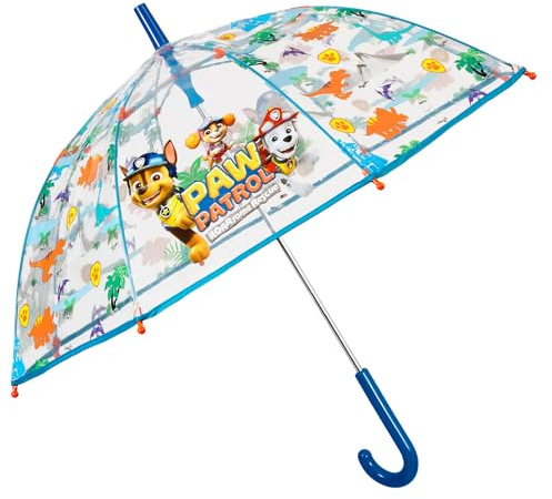 PERLETTI Paw Patrol Regenschirm Transparent Blau Rot - Durchsichtig Kinderschirm Marshall Chase Rubble Skye Kuckuck - Kinder Schirm Windfest Sturmsicher Jungen 3 4 5 6 Jahre - Durchm 64 cm (Blau)