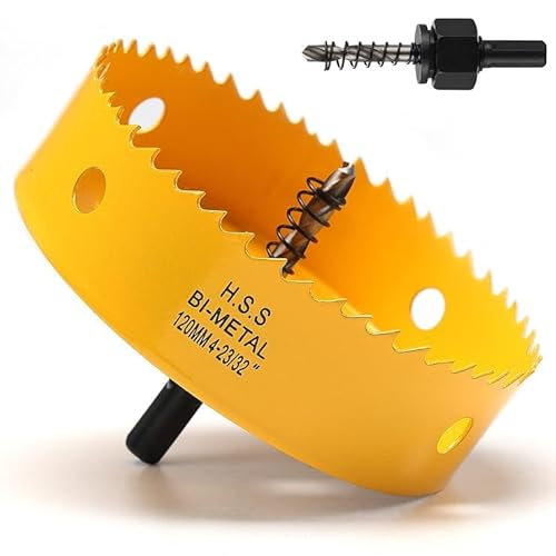 Sega a tazza da 120 mm, fresa a tazza bimetallica per legno, punta per trapano con profondità di taglio di 35 mm, taglierina a tazza HSS per tagliare plastica, cartongesso e fibra di vetro