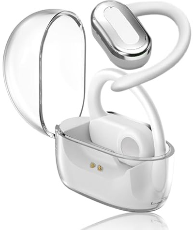 SLuB Bluetooth headset med öppen öra, Bluetooth trådlöst sportheadset, luftledning, Bluetooth 5.3, IPX5 vattentålig, för löpning, fitness och spel (vit)
