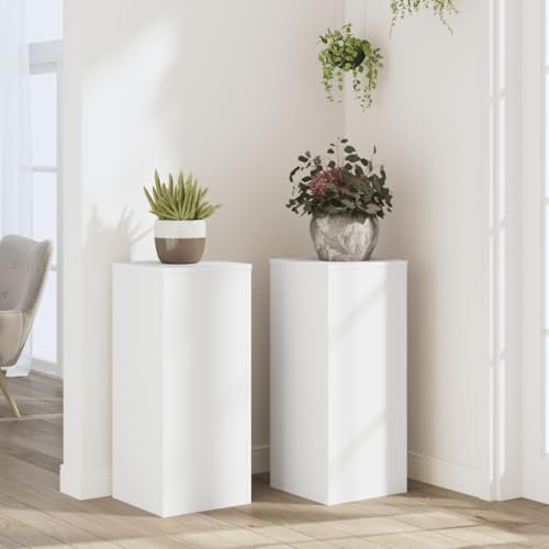 Homgoday Pflanzenständer 2 STK. Blumenständer Pflanzsäule Blumensäule Deko Blumentisch Pflanzenregal Blumenbank Standregal für Innen Deko Weiß 30x30x70 cm Holzwerkstoff
