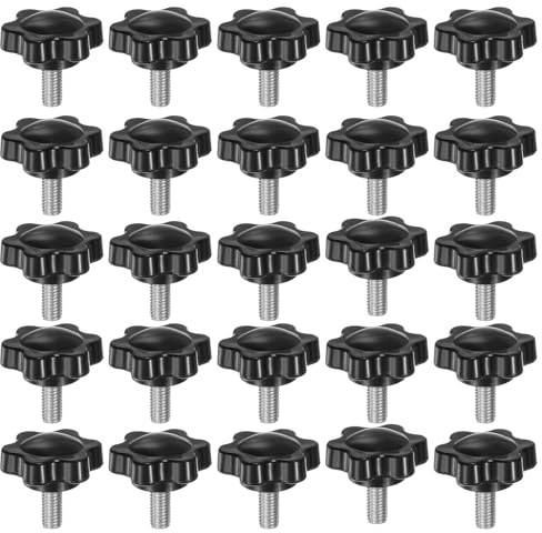 QUARKZMAN 25 Stück Rändelschrauben mit Sterngriff M5 x 12mm x 25mm Sterngriffschraube Kunststoff Knopf Edelstahl 304 Gewindebolzen Klemmschraube Sterngriffmutter Klemmknopf für Maschine