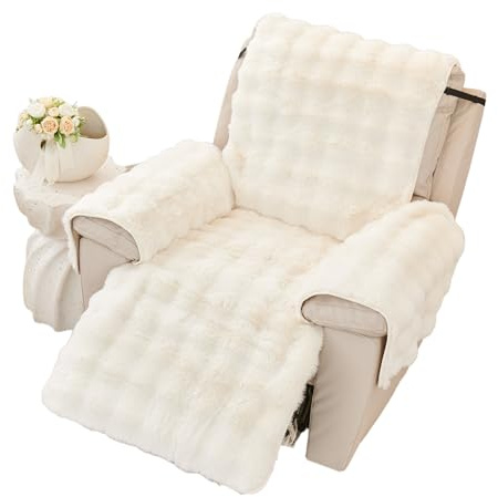 EBETA Weiche Plüsch Sesselschoner Sesselauflage Armlehnenbezüge, Neue rutschfeste Sesselüberzug Flauschiger Kunstpelz Relaxsessel Bezüg (Creme, 60 * 225 cm)