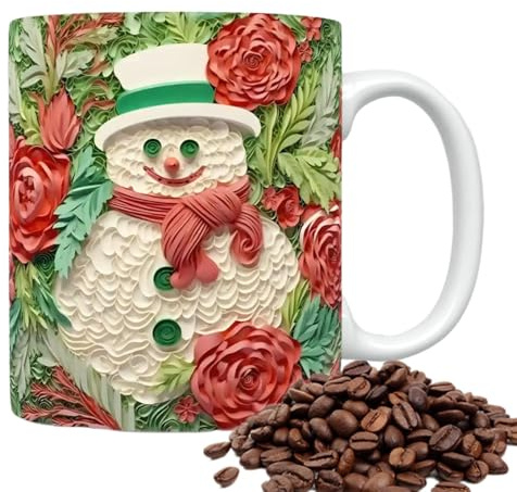 Taza de cerámica navideña, tazas navideñas con muñeco de nieve, Taza de té de cerámica con muñeco de nieve navideño, Taza de cerámica navideña para té y café, para whisky, zumo, sopa, agua, vino