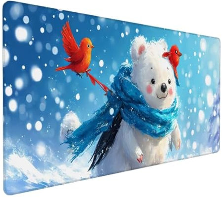 Tapis de Souris Blanc, Tapis Souris XXL, Mouse Pad Oiseau Tapis de Souris Gamer, Tapis Bureau Antidérapant Étanche, Soft Cloth sous Main Souris à Bords Cousus pour Maison/Bureau 1600x800x3mm DY-65