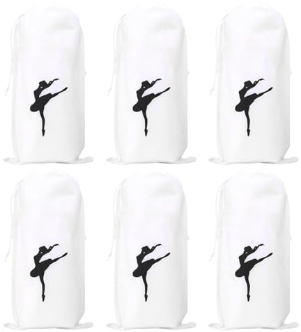 6 Stück Ballettschuh-Taschen mit doppeltem Kordelzug, Schuhbeutel, Spitzenschuhe, tragbarer Reise-Ballett-Rucksack, Mehrzweck-Kordelzugsack, weiß, Einheitsgröße