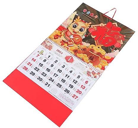 JEWEDECO Calendrier Mural 2024 Année Dragon Décoratif Rouge en Papier pour Maison ou Bureau