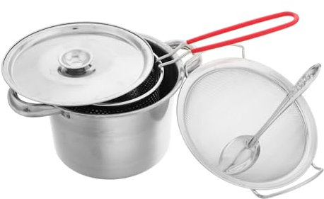 HOLIDYOYO Pentola Per Friggitrice in Acciaio Con e Pentola Per Friggitrice Manico Con Filtro Rete Multifunzionale