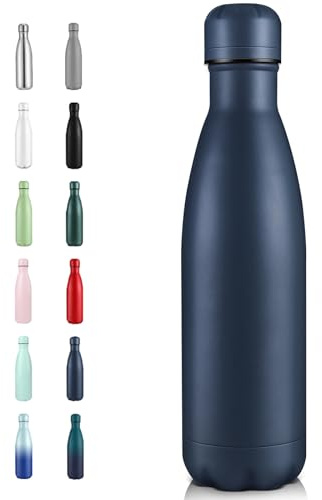 Volhoply Trinkflasche Edelstahl 500ml, Doppelwand vakuumisolierte Thermosflasche, auslaufsichere Isolierflasche mit Schraubdeckel, BPA-frei(Navyblau,1er-Set)