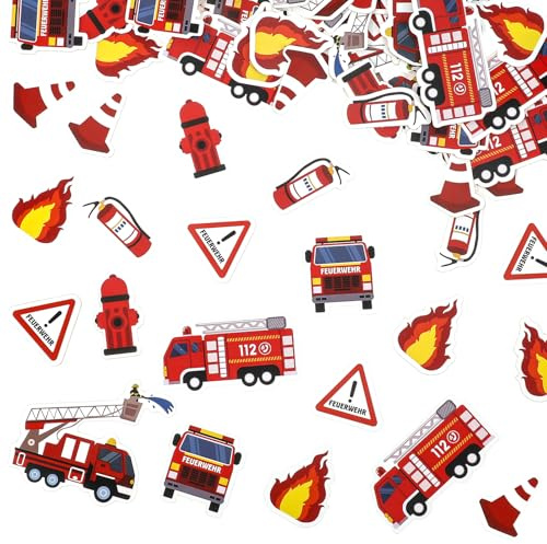 BOHUIZ 120 Stück Feuerwehr Deko Konfetti, Feuerwehr Tischdekoration | Feuerwehr Konfetti Feuerlöscher Feuerwehr Streudeko für Kindergeburtstag Party Tischdekoration