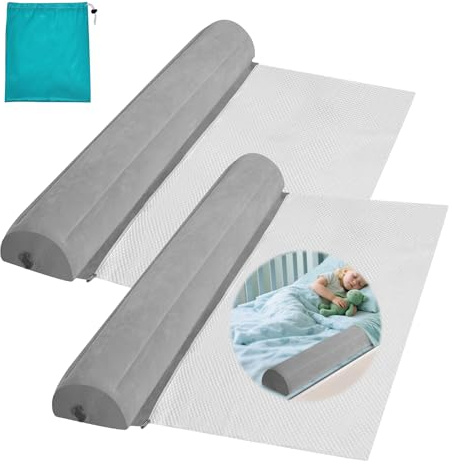 EVINYEP 2er Set Aufblasbares Rausfallschutz Bettgitter für Kleinkinder, Tragbar Faltbar für Rausfallschutz Bett Reise, Anti-Rutsch Sicherheitsgeländer, für Einzelbett/Doppelbett/Kingsize