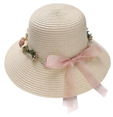 JJDreams Damen Boho Strohhut Faltbarer Sonnenhut Strandhut Sommerhut mit Breite Krempe Schleife für Reise Urlaub und Strand