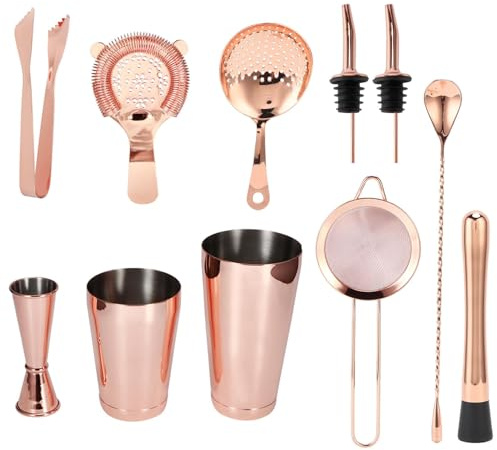 Lvifloae 11 teile/satz Craft Cocktail Shaker Set Barkeeper Kit Cocktail Sieb Edelstahl Barware für Home Party Zubehör für Barkeeper (Gold)