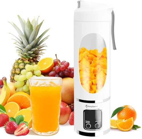EasySpeed Portable Blender, 450ml Personal Mixer Juicer, USB Rechargeable 1300 mAh Battery Capacity, Mini Blender Fruit with 10 Stainless Steel Blades, For Watermelon, Strawberry, kiwi,White