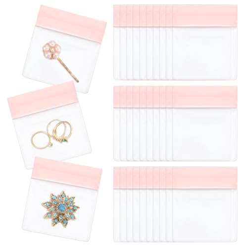 PH PandaHall 30 st EVA anti-fläckar smyckepåsar, 8 x 7 cm små smyckesförvaringsväskor organiserare återförslutningsbara rosa Ziplock-påsar för halsband örhängen kedjor armband broscher klockor