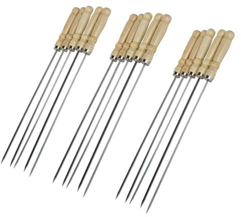 BESTonZON Brochette De Barbecue En Acier Inoxydable Manche En Bois Grand Format 45 Cm 25 Pièces Pour Grillades En Extérieur Anti-rouille Brochette Plate Réutilisable