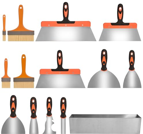Spachtel Set 14tlg Putty Messer - Edelstahl Malerspachtel Set Rostfrei Gipser Spachtelset Flächenspachtel Set Tapetenspachtel Spachteln mit Kunststoffgriff