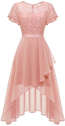 Wedtrend Pink Women's Cocktail Dress Flutter Sleeves Fall Bridesmaid Dress, 2025 Modest Formal Dress High Low Dress for Wedding Guest WT0303XPBlush2XL