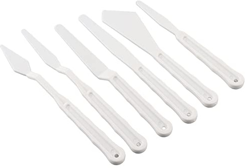 6Pcs Plastic Spatula Palette, White Plastic Painting Palette Paint Art Pigment Spatulas for Acrylic Paint Painting Knife Mixing Spreading Layering Colors Watercolor