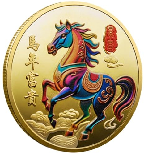 Dianzan Pièces De Collection pour Chevaux 2026 Médaille Commémorative Colorée du Zodiaque Cheval Année du Cheval Médaillon Commémoratif Pièce Ornements Artisanat