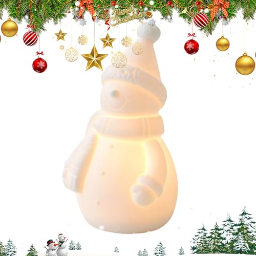 Figuras navideñas de muñeco de nieve iluminadas: decoración luminosa de figura de nieve de porcelana, encantadora estatua de mesa navideña, colección artística de invierno esmaltada, obra maestra deco