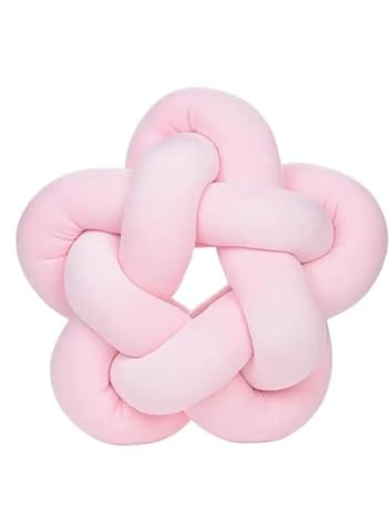 XIUsheUA Handknuten kudde dekorativ kudde med knutna bollar, supermjuk handvävd lammsammet, för soffa, badrum (ljusrosa)