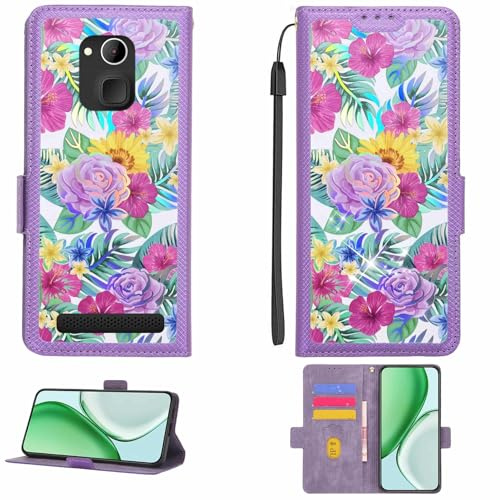 Kinetijy Case Compatible for IQU SMARTEasy Q50 Seniors Smartphone Phone Case Flip Cover [with Tempered Glass Screen Protector][RFID Blocking][Colorful Reflect Light] LPT-HUA1