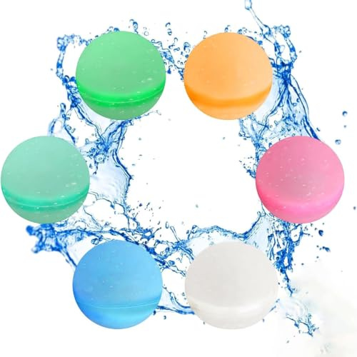 6 PCS Reusable Water Balloons, Self-Sealing Silicone Water Bombs, Quick Fill Water Balloons for Outdoor Water Games, Pool Party Activities, Summer Events in Pink Blue Green Orange Yellow Red