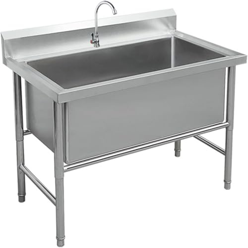 SpüLtisch Edelstahl 1 Becken mit Einzelbecken GroßEs SpüLbecken Mit 1 Abteil Freistehende SpüLtisch Waschtisch Edelstahl Gastro SpüLe für Bar Küche Restaurant (120 * 60 * 80cm)