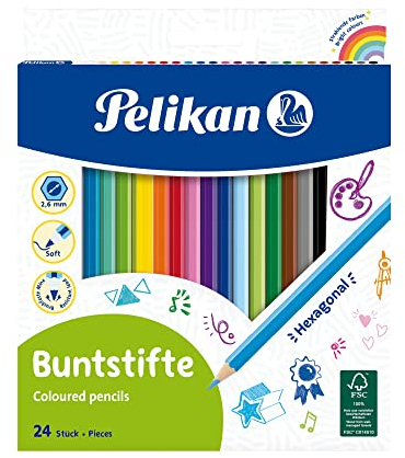 Pelikan 724013 - Buntstifte sechseckige Holzstifte Packung mit 24 Farben