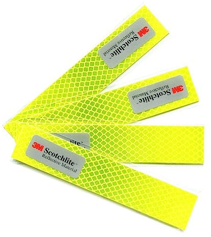 Salzmann Adesivi rifrangenti impermeabili per auto e moto | 4 pezzi | 3cm x 15cm | Giallo | Realizzati con materiale 3M Diamond Grade