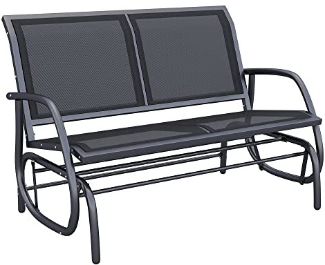Outsunny 2-Person Outdoor Glider Bench Patio 2 Seater Swing Gliding Chair Loveseat w/Power Coated Steel Frame for Backyard Garden Porch, Black