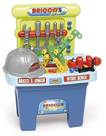 Chicos- Bricco's Junior, Banco de Trabajo de Juguete con Casco y 53 Accesorios más Incluidos, a Partir de 3 Años, Multicolor, Medidas: 44 x 29.5 x 58 cm (12062)