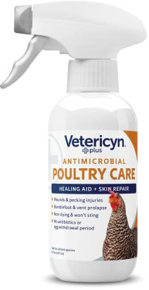 Vetericyn Plus Antimicrobial Poultry Care. Spray To Clean Pecking Wounds, Cuts, Frostbite And Sores On Chickens And Other Bird Species. Offers Non-Toxic Relief Without Stinging Or Burning. 237 Ml