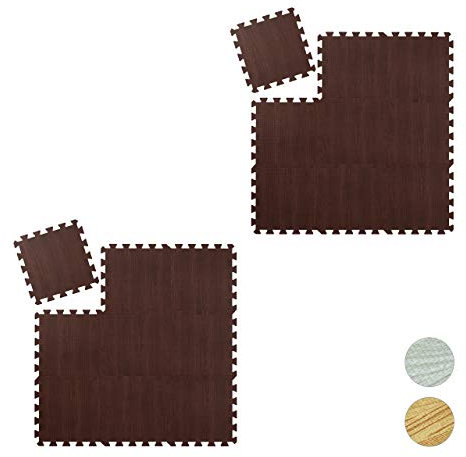 Relaxdays 18 x Bodenschutzmatte, Puzzlematten für Sport und Fitnessgeräte,ca. 1,7 m², Eva Schaumstoff, BPA-frei, Holzoptik, braun