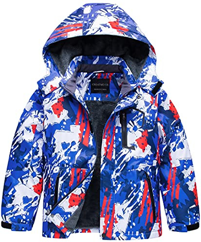 CREATMO US Kid's Snowsuits big boys' Waterproof Breathable Outdoor Warm Snowboard Ski Jacket Dark Blue 14/16