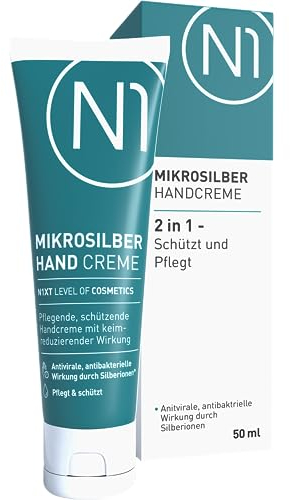 N1 Mikrosilber Handcreme für sehr trockene Hände 50 ml [inkl. Desinfektion] - Handcreme rissige Hände + Desinfektionsmittel für Hände in einem Produkt