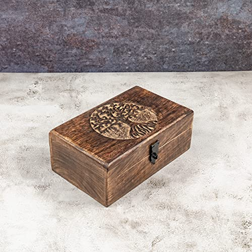 Samhita Handgefertigte Mangoholz Baum des Lebens Gravur Wunderschön Andenken Box Schmuck Organizer Einzigartige Geschenkideen für Männer & Frauen (Flammenarbeit)