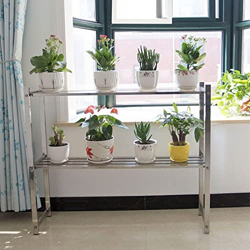 WYFZT Edelstahl-Pflanzenständer Blumentreppe Pflanzentreppe Blumenständer Blumenregal für Außenbalkon im Freien, 2 Tier-Blumen-Topf-Display-Regal-Rack für Garten Terrasse Lagerregner Pflanzerhalter
