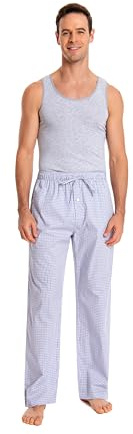 JTPW Herr 100 % bomullsvävd poplin bekväm pyjamas/loungebyxor med fickor, grå svart pläd, storlek: XXL