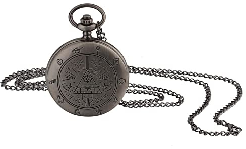 JewelryWe Retro Taschenuhr Vintage Schwarz Analog Quarz Herren Damen Uhr Anhänger mit Halskette Kette Kettenuhr Pocket Watch Geschenk