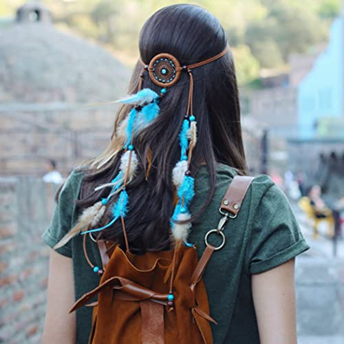 Zoestar Boho-Feder-Stirnband, indischer Zopf, Traumfänger, Kopfschmuck, Vintage-Kopfkette, Schmuck, Partys, Kostüm, Haarschmuck für Damen und Mädchen