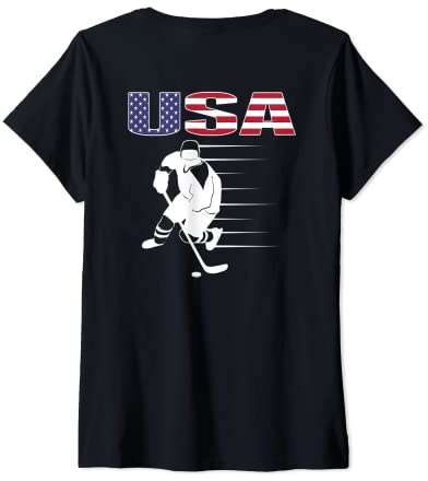 Womens America Ice Hockey Lovers Jersey - USA Flag Hockey Team Fans V-Neck T-Shirt