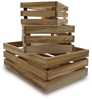 VIRSUS Set 3 Cassette in Legno Impilabili con cuore, misure 21x11x11cm, 26x17x12,5cm, 31x23x15cm, Cestini Portaoggetti con Maniglie, Scatola organizer per camera, cucina -6458F (Legno Naturale)