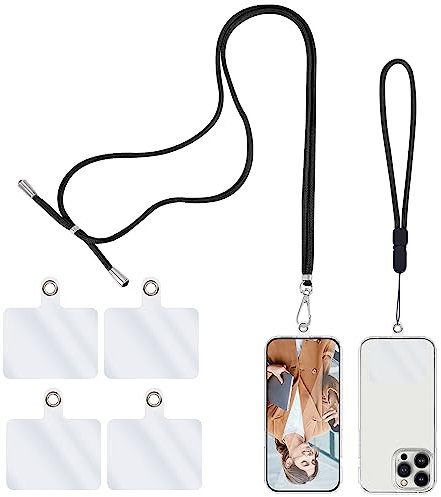 Simarro Cordón universal para teléfono con 2 cadenas, 4 correas de repuesto transparentes - Correa para el cuello de nailon ajustable