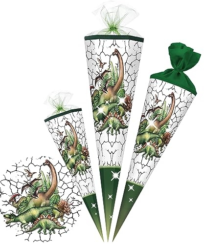 alles-meine.de GmbH Schultüte - mit 3D Glitzer - Effekt ! Dinosaurier/Dino 35-100 cm Größe wählbar Zuckertüte - Tüllabschluß/Filzabschluß - eckig/rund - Mädchen -..